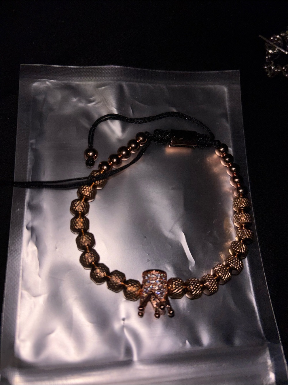 Unbranded Rose Gold Crown Charm Beaded Bracelet with Adjustable Cord